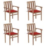 vidaXL Chaises de jardin empilables avec coussins lot de 4 Teck solide