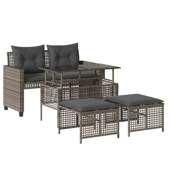 vidaXL Salon de jardin avec coussins 4 Pièces gris résine tressée verre