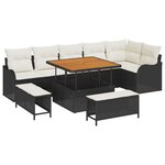 Ensemble de canapé de jardin de 9 pièces avec coussins en rattan poly noir acacia