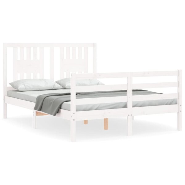 vidaXL Cadre de lit avec tête de lit blanc 140x190 cm bois massif