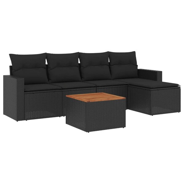 vidaXL Salon de jardin 6 Pièces avec coussins noir résine tressée
