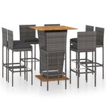 vidaXL Ensemble de bar de jardin 9 Pièces et coussins Résine tressée Gris