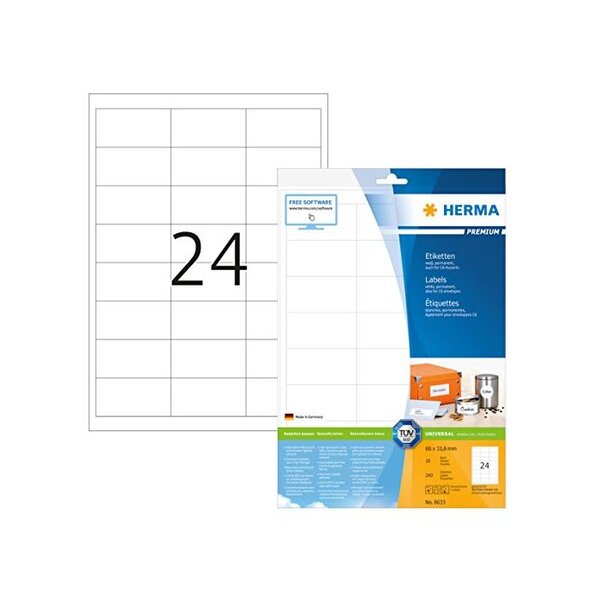 Etiquettes premium sur 10 feuilles a4 66 x 33,8 mm, blanc herma