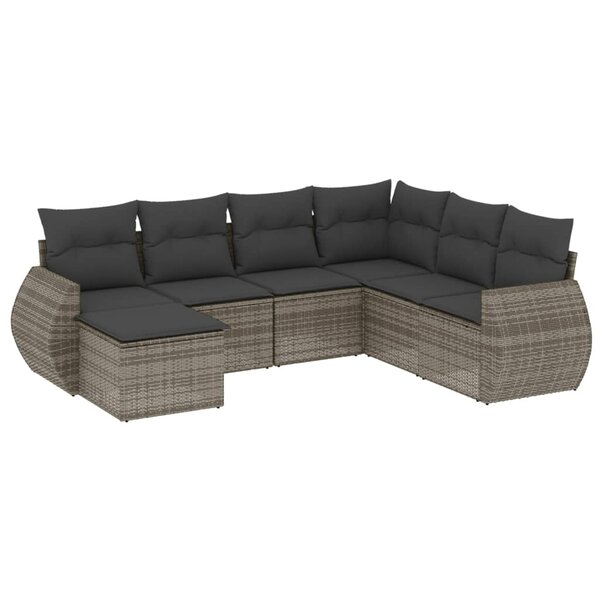 vidaXL Salon de jardin avec coussins 7 Pièces gris résine tressée