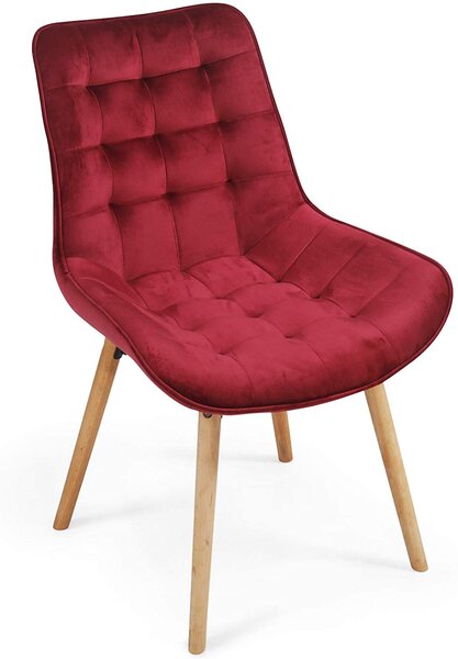 Lot de 6 chaises de salon salle à manger pied en bois et velours rouge foncé 01_0000559