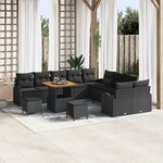 Set de Canapé de Jardin vidaXL 13 Pièces avec Coussins Noir Poly Rattan Acacia