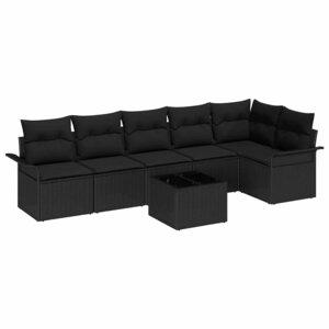 vidaXL Ensemble de canapé de jardin avec coussin 7 Pièces Noir polyrotin