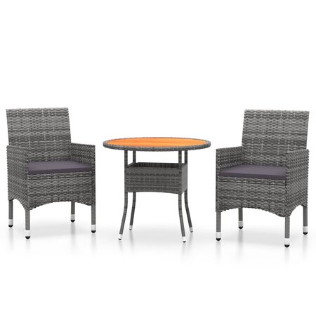 vidaXL Mobilier à dîner de jardin 3 Pièces Résine tressée Gris