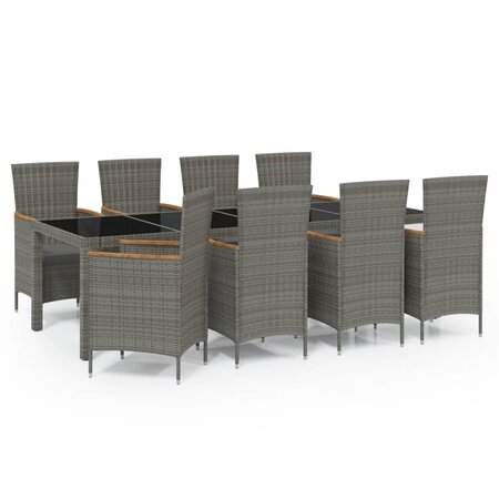 vidaXL Mobilier à dîner de jardin 9Pièces et coussins Résine tressée Gris