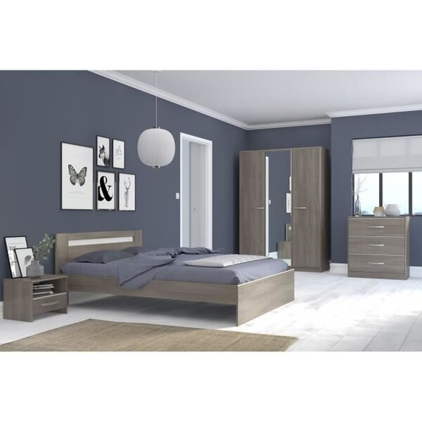 Chambre complète adulte - noyer silver - 140 x 190 cm