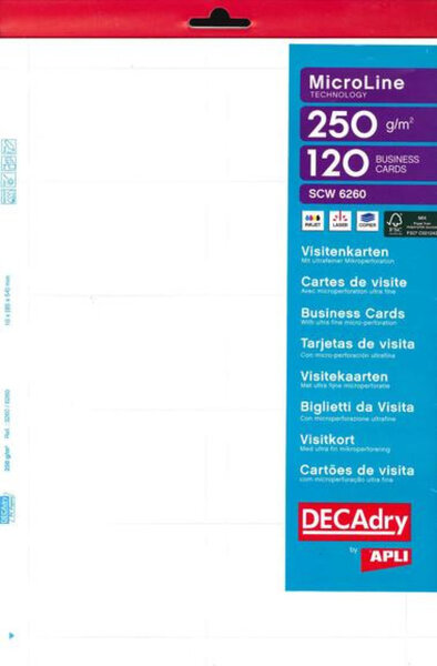Pack 120 Cartes Visite Blanc 250G.85X54