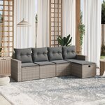 vidaXL Salon de jardin 5 Pièces avec coussins gris résine tressée