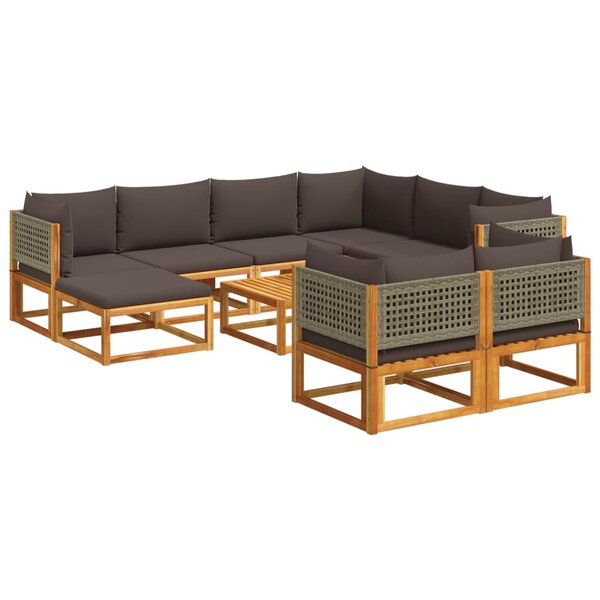vidaXL Salon de jardin avec coussins 10 Pièces bois d'acacia solide