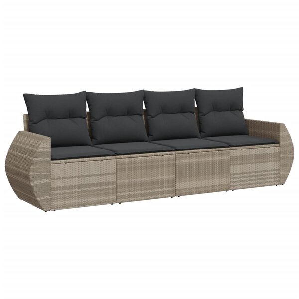 vidaXL Salon de jardin 4 Pièces avec coussins gris clair résine tressée