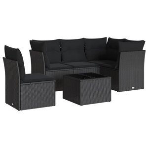 vidaXL Salon de jardin 6 Pièces avec coussins noir résine tressée