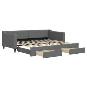 vidaXL Lit de jour avec gigogne et tiroirs gris foncé 90x200 cm tissu