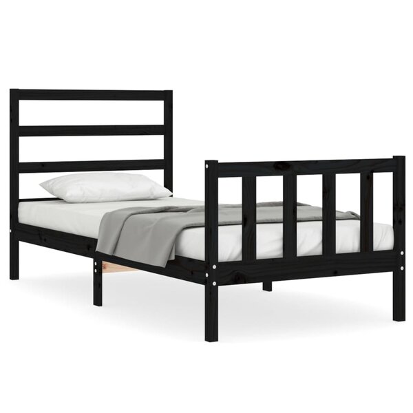 vidaXL Cadre de lit avec tête de lit noir petit simple bois massif