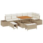 Ensemble de canapés de jardin 9 pièces avec coussins Beige Rotin Poly Acacia