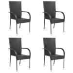 vidaXL Chaises empilables d'extérieur lot de 4 Résine tressée Noir