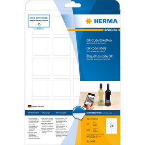 Paquet de 600 étiquettes code qr 40 x 40 mm carré sur 25 f a4 opaques blanc herma