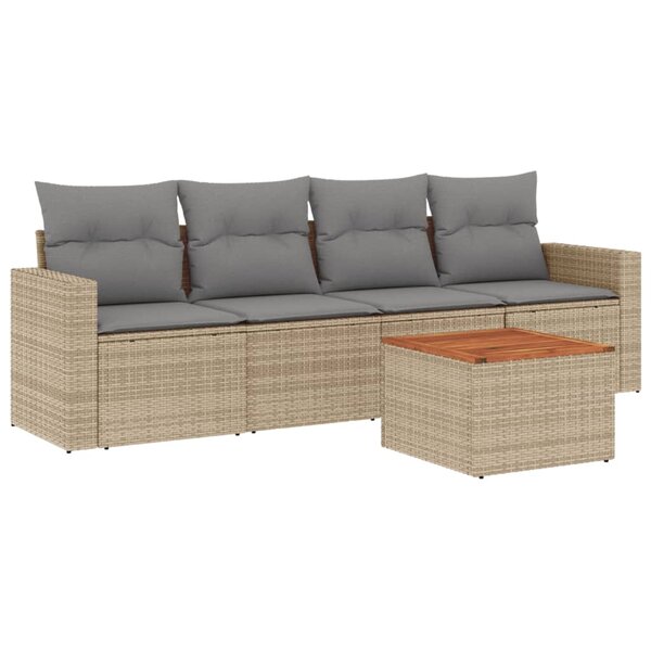 vidaXL Salon de jardin avec coussins 5 Pièces beige résine tressée