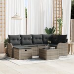 Ensemble de Canapé de Jardin de 7 Pièces avec Coussins Gris Poly Rotin