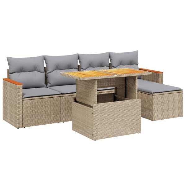 vidaXL Salon de jardin avec coussins 6 Pièces beige résine tressée