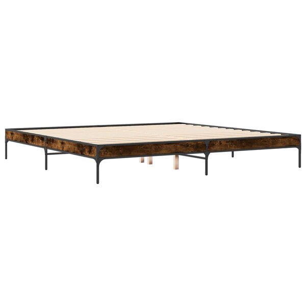 vidaXL Cadre de lit chêne fumé 180x200 cm bois d'ingénierie et métal