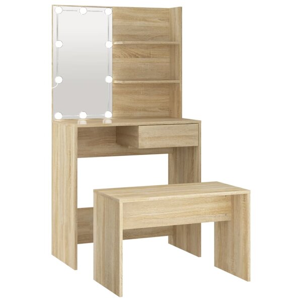 vidaXL Ensemble de coiffeuse avec LED Chêne Sonoma Bois d'ingénierie