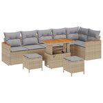 Ensemble de canapé de jardin 9 pièces avec coussins crème en poly rotin acacia