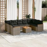 vidaXL Salon de jardin avec coussins 10 Pièces gris résine tressée