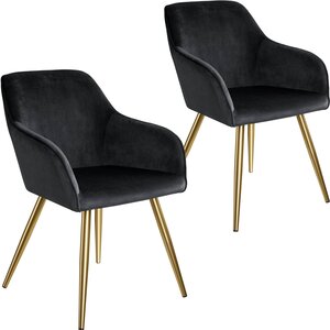 Lot de 2 chaises pieds doré siège de salon cuisine salle à manger design élégant noir 08_0000165