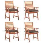 vidaXL Chaises à manger d'extérieur lot de 4 et coussins Acacia massif