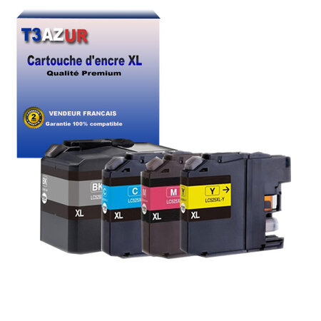 T3AZUR - 4x Cartouches compatibles avec Brother MFC-J200  DCP-J105  MFC-J200  DCP-J100  DCP-J105   LC529 XL  LC525 XL