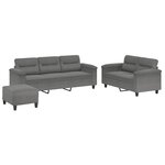 vidaXL Ensemble de canapés 3 Pièces coussins gris foncé tissu microfibre