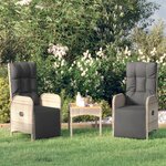 vidaXL Chaises inclinables d'extérieur et coussins lot de 2 rotin gris