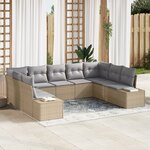 vidaXL Ensemble de Canapés de Jardin 9 Pièces avec Coussins Beige Rattan Synthétique