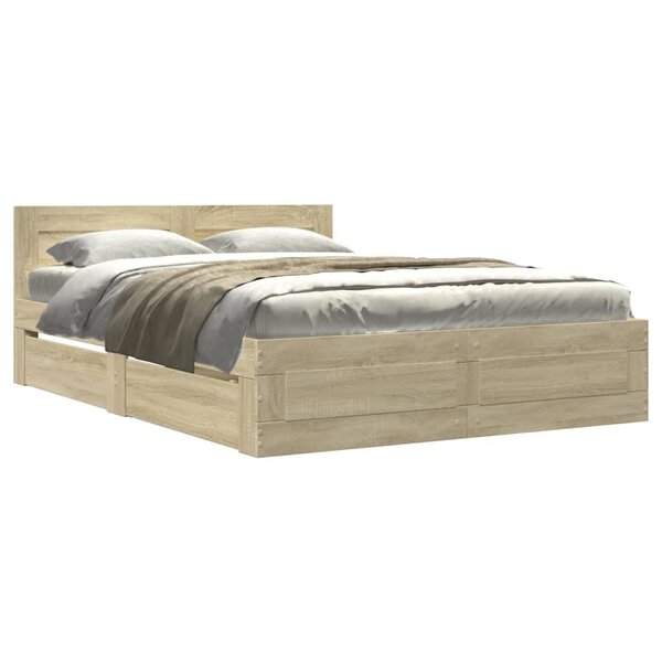 vidaXL Cadre de lit avec tête de lit chêne sonoma 135x190 cm