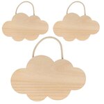 3 nuages en bois à suspendre 25 x 15 cm