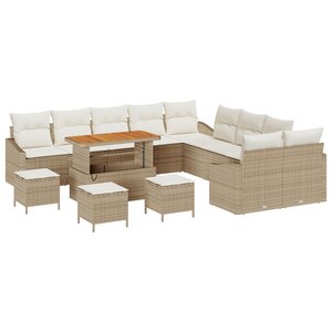 Ensemble de 14 pièces de Canapés de Jardin avec Coussins Beige Rattan Acacia
