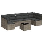 vidaXL Salon de jardin 8 Pièces avec coussins gris résine tressée