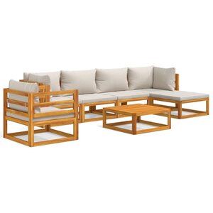 vidaXL Salon de jardin 7 Pièces avec coussins gris clair bois massif