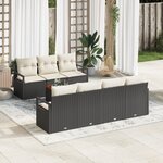 Ensemble de Canapés de Jardin 8 Pièces avec Coussins Noir Rattan Poly Acacia