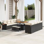 Ensemble de Sofa de Jardin de 11 pièces avec Coussins en Rattan Poly Noir Acacia
