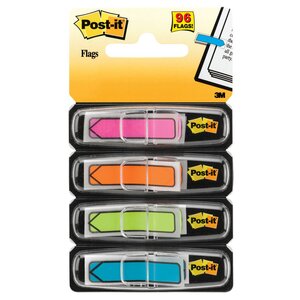 Marque-pages souples flèches 11,9 x 43,1 mm - 4 couleurs assorties (Jaune, Anis, Rose, Turquoise) - 4 x 24 index (paquet 4 blocs)