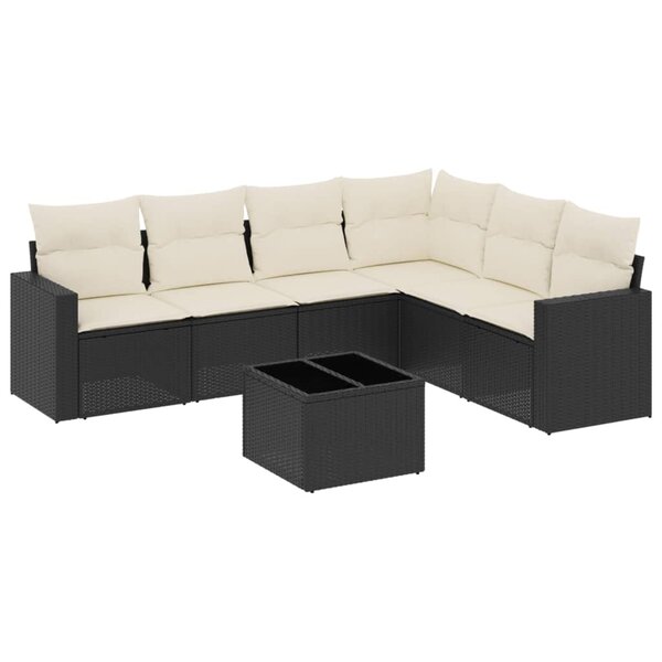 vidaXL Salon de jardin 7 Pièces avec coussins noir résine tressée