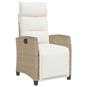 vidaXL Chaise de jardin inclinable et table d'appoint beige polyrotin