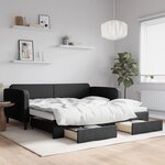 vidaXL Lit de jour avec gigogne et tiroirs noir 100x200 cm tissu