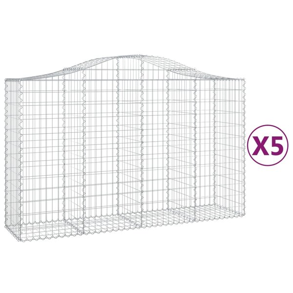 vidaXL Paniers à gabions arqués 5 Pièces 200x50x120/140 cm Fer galvanisé