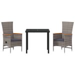 vidaXL Ensemble de salle à manger de jardin 3 pièces avec coussins en rattan poly gris